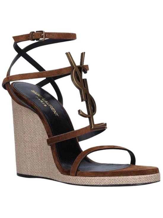 Saint Laurent Shoes - SAINT LAURENT Cassandra 115 YSL logo suede leather wedges sandals